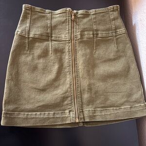 Free People Olive Mini Skirt with Front Zipper